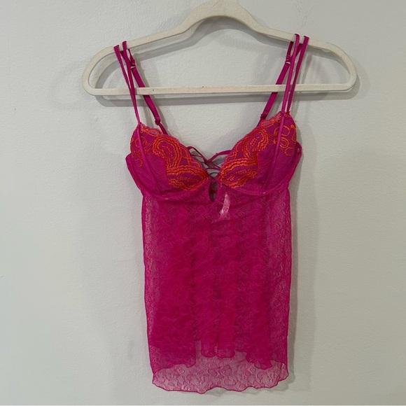 Victoria's Secret Other - Victoria’s Secret Y2K Hot Pink Sheer Lace Sleeveless Sexy Lingerie Size 36B